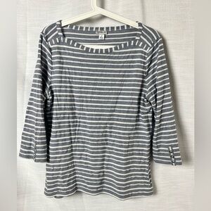 Croft & Barrow Women's Striped Navy Coastal Boho Long Sleeve Shirt Size M